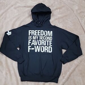 "FREEDOM IS MY SECOND FAVORITE F-WORD" BLACK HOODIE, SIZE MEDIUM